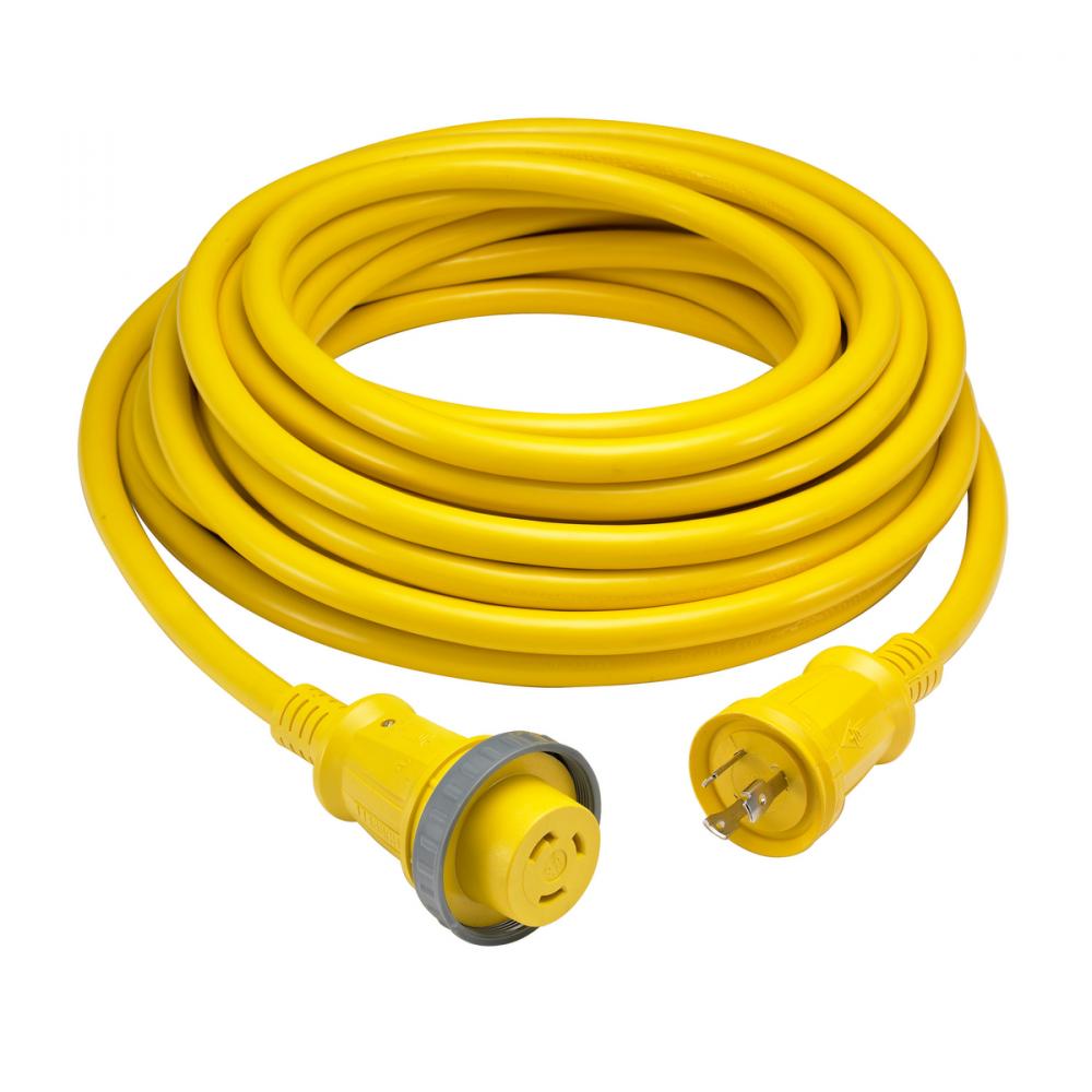 MARINE CORD, 30A/125V, 50', YL, W/LEDS