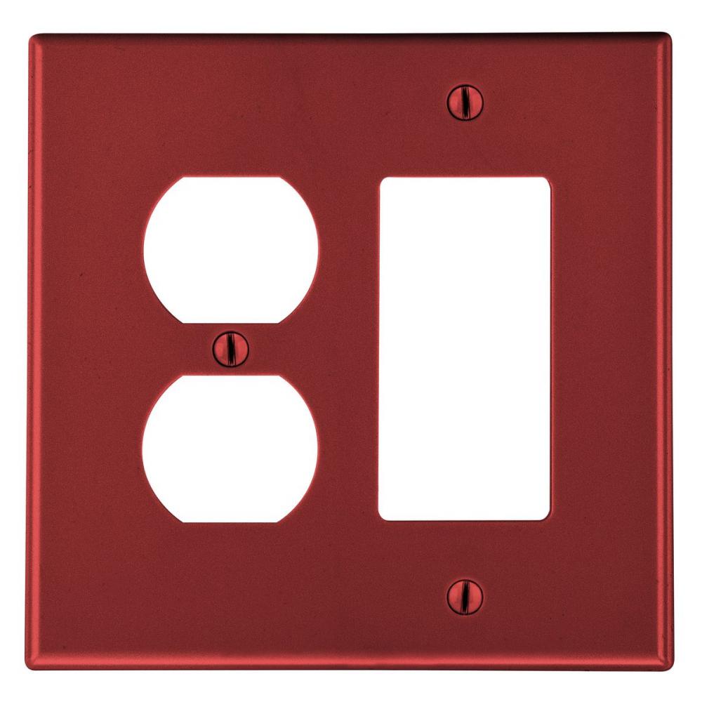 WALLPLATE, 2-G,  1) DUP 1) DEC, RED