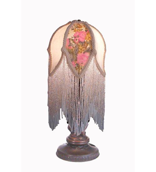 11" High Fabric & Fringe Victorian Tulip Mini Lamp