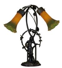 Meyda Blue 11805 - 17" High Amber/Green Tiffany Pond Lily 2 Light Trellis Girl Accent Lamp