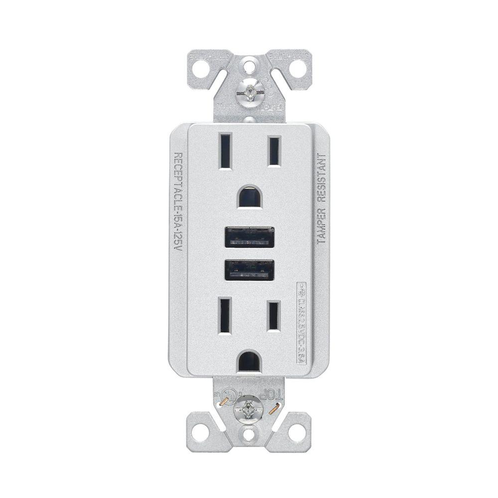 ETN 15A DUAL 3.6A USB TR RECEPTACLE SG