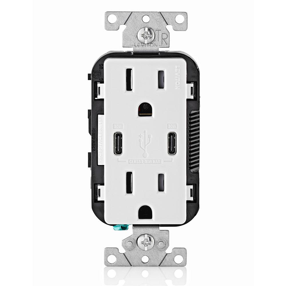 15A TR RECPT USB TYPE CC CHRG - WHITE