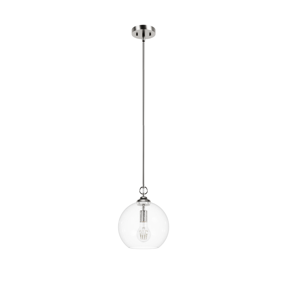 Hunter High Oaks Brushed Nickel with Clear Seeded Glass 1 Light Pendant Ceiling Light Fixture