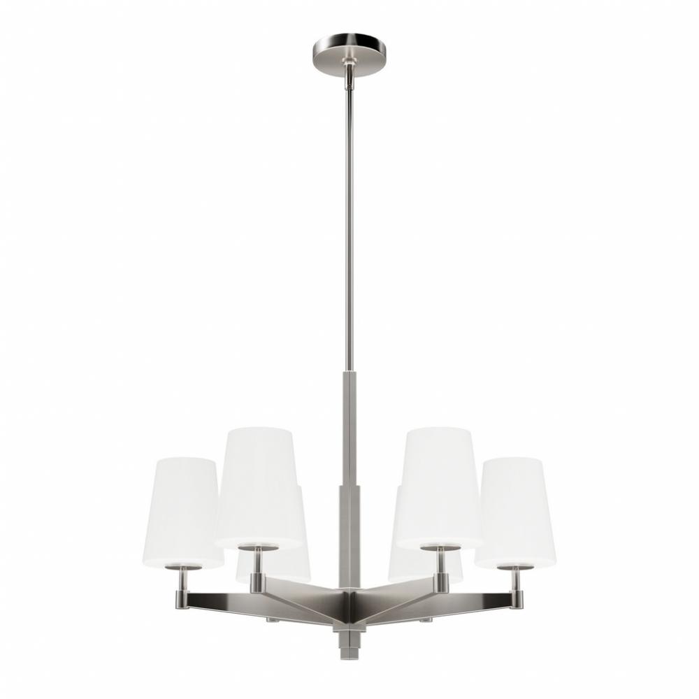 Hunter Nolita Brushed Nickel with Cased White Glass 6 Light Chandelier Ceiling Light Fixture