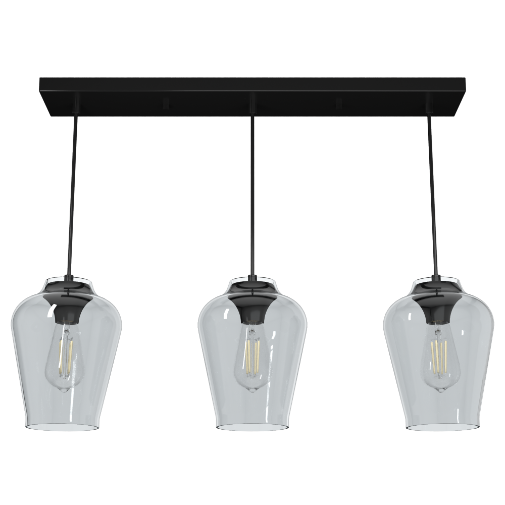 Hunter Vidria Matte Black with Smoked Glass 3 Light Pendant Cluster Ceiling Light Fixture