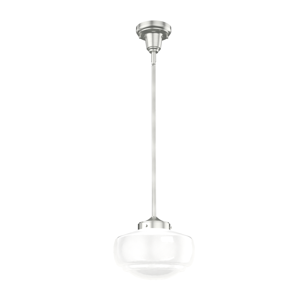 Hunter Saddle Creek Brushed Nickel with Cased White Glass 1 Light Pendant Ceiling Light Fixture