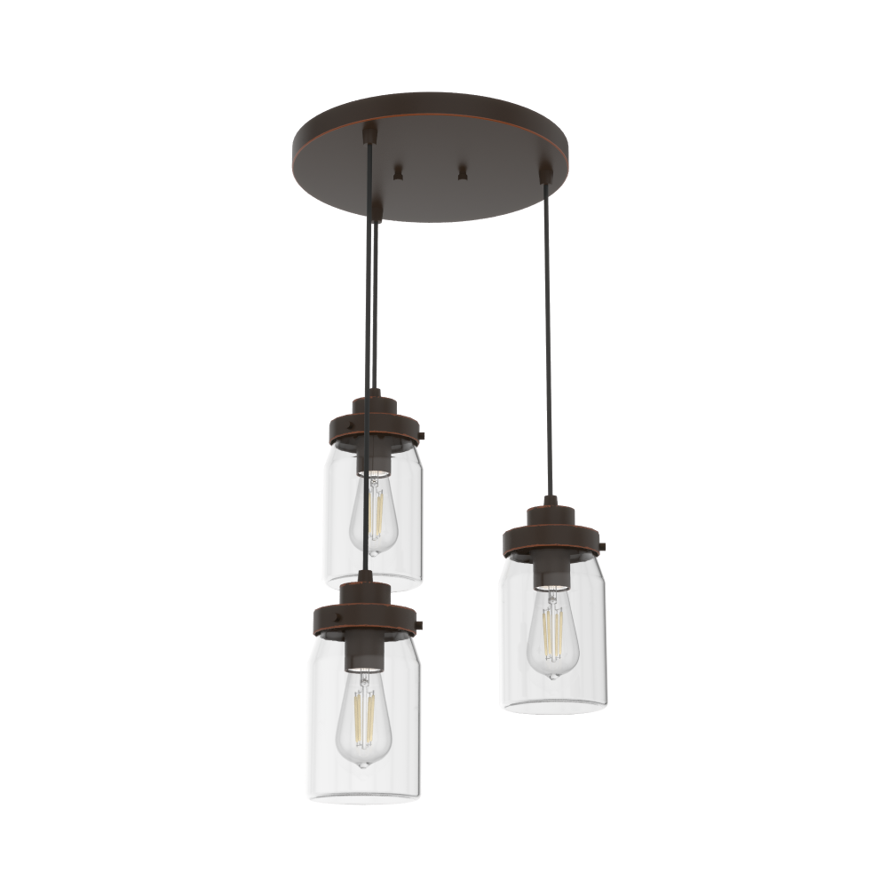 Hunter Devon Park Onyx Bengal with Clear Glass 3 Light Pendant Cluster Ceiling Light Fixture