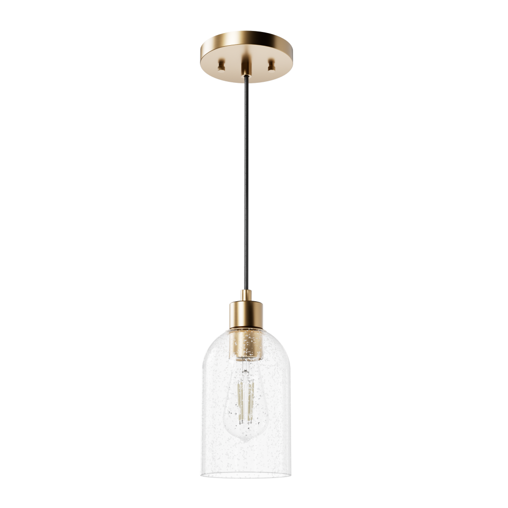 Hunter Lochemeade Alturas Gold with Clear Seeded Glass 1 Light Pendant Ceiling Light Fixture