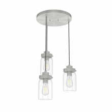 Hunter 19158 - Hunter Devon Park Brushed Nickel with Clear Glass 3 Light Pendant Cluster Ceiling Light Fixture