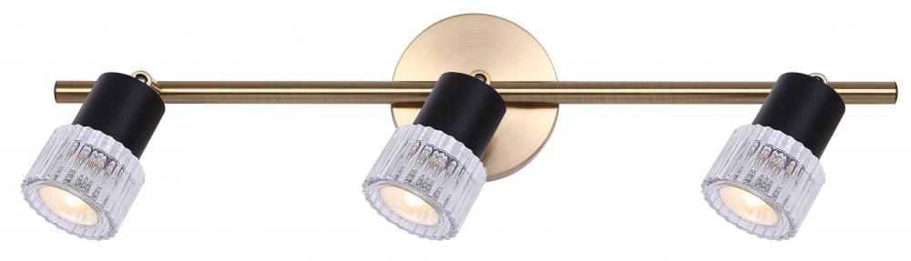 ELSEE 3 Light 23 in. Ceiling/Wall Matte Black and Gold Track Light Kit with Clear Ribbed Glass Shade