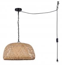 Canarm IPL2109B01BK - HANOI 60-Watt 1 Light Black Casual Pendant with Bamboo Bamboo Shade