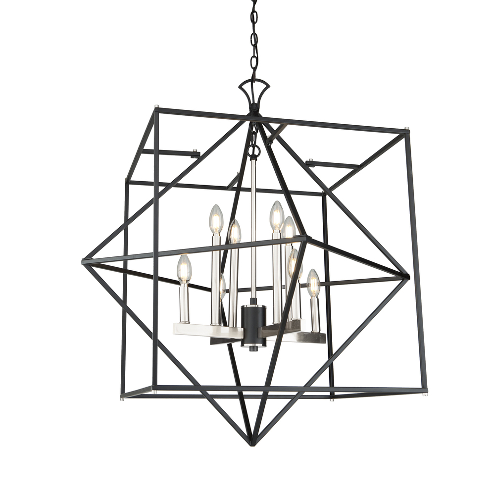 Roxton 8 Light Chandelier (Matte Black & Polished Nickel)