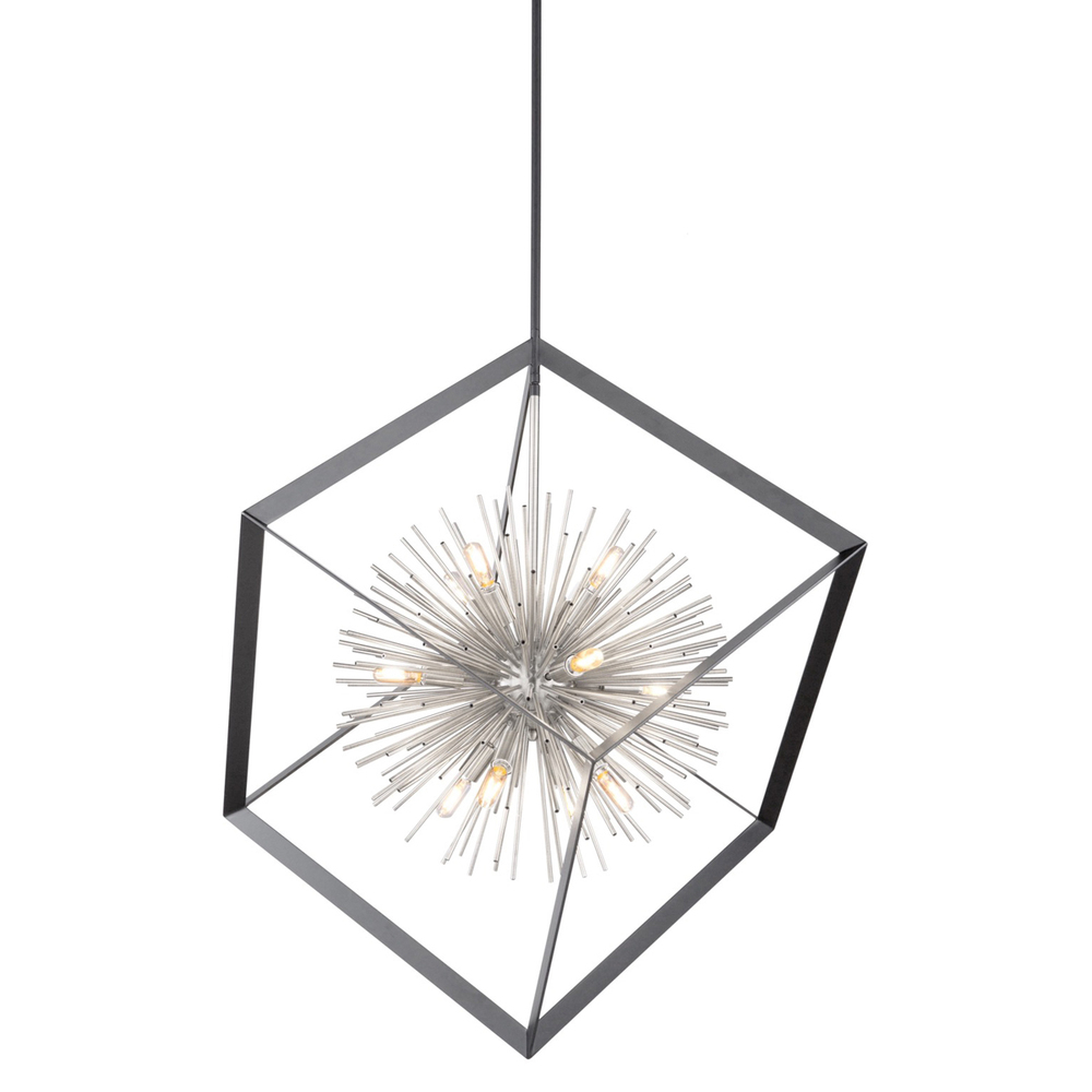 Sunburst 12 Light Chandelier (Matte Black & Chrome)