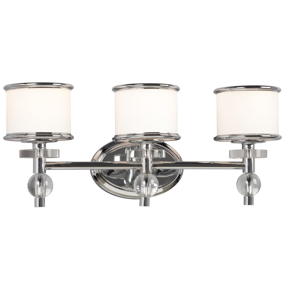 3-Light Vanity Light  - Polished Chrome with White Glass