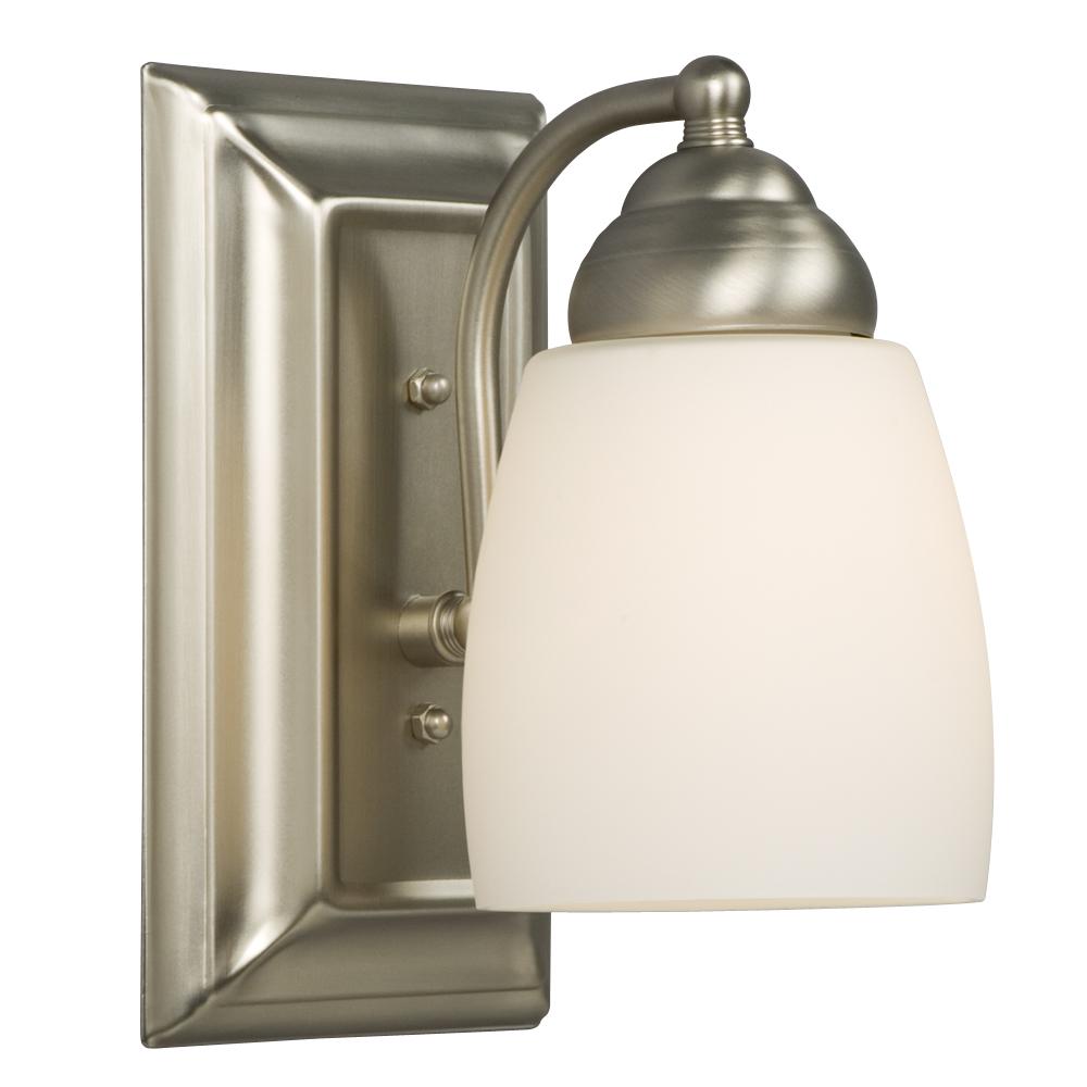 Single Light Vanity - Brushed Nickel w/ Satin White Glass