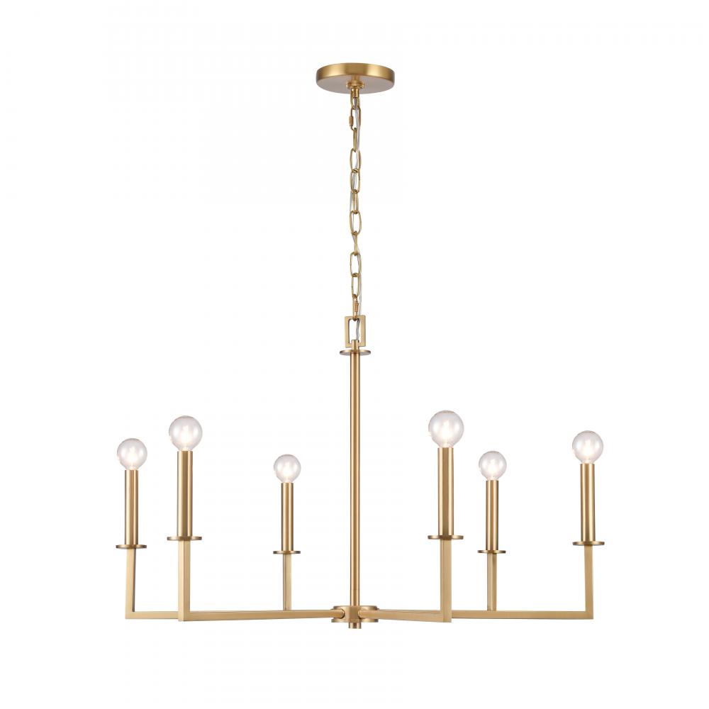 Dunne 30'' Wide 6-Light Chandelier - Lacquered Brass